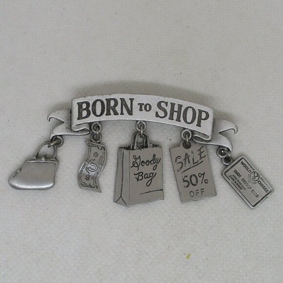 Vintage JJ Born To Shop Brooch Jonette Born To Shop Dangle Charm Brooch JJ - Picture 3 of 10